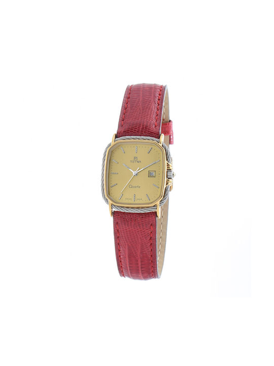 Tetra Uhr mit Gold Lederarmband