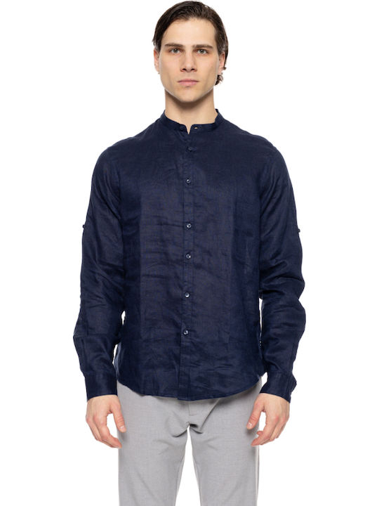 Smart Fashion Μακρυμάνικo Λινό Πουκάμισο Navy
