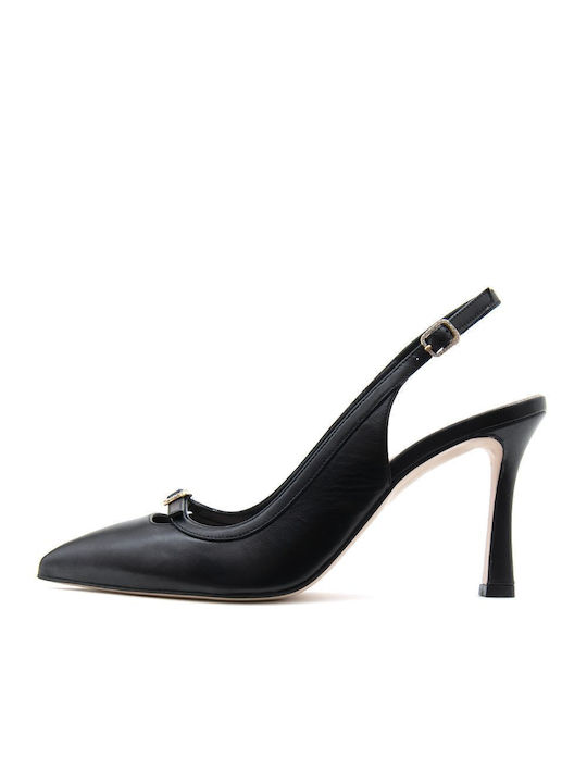 Fardoulis Leather Black High Heels with Strap