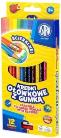 Pencil Crayons Eraser 12 Colors Triangular Astra 8214
