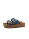 Parex Leder Damen Flache Sandalen Flatforms in Hellblau Farbe