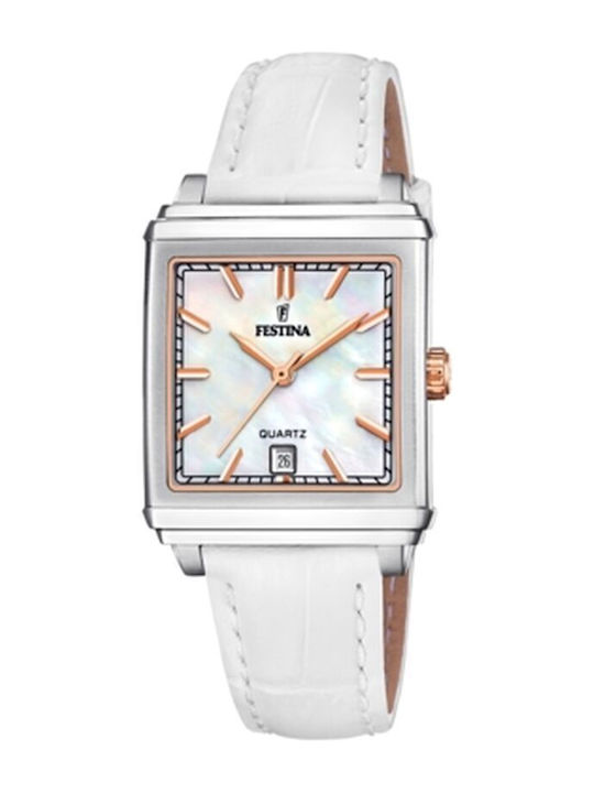 Festina Ceas de Damă cu Alb / Alb Curea din Piele