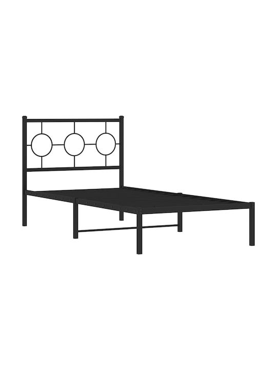 Κρεβάτι Μονό Μεταλλικό Μαύρο με Αποθηκευτικό Χώρο & Τάβλες για Στρώμα 90x200cm