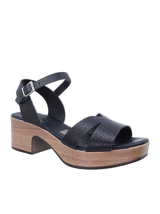 Oh My Sandals Δερμάτινα Πέδιλα Μαύρα