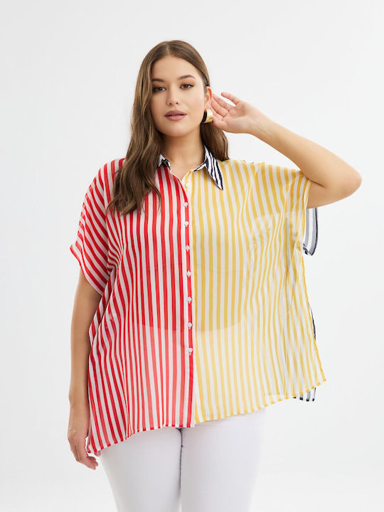 Mat Fashion Women's Striped Short Sleeve Shirt