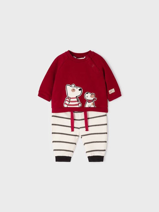 Mayoral Kids Sweatpants Set White Red 2pcs