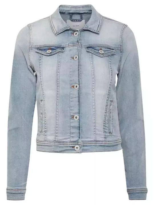 ICHI Women's Short Jean Jacket for Winter Medium Blue Wash