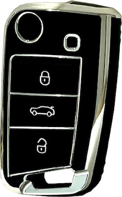 Car Key Cover Case made of with 3 Buttons for VW in Black Color