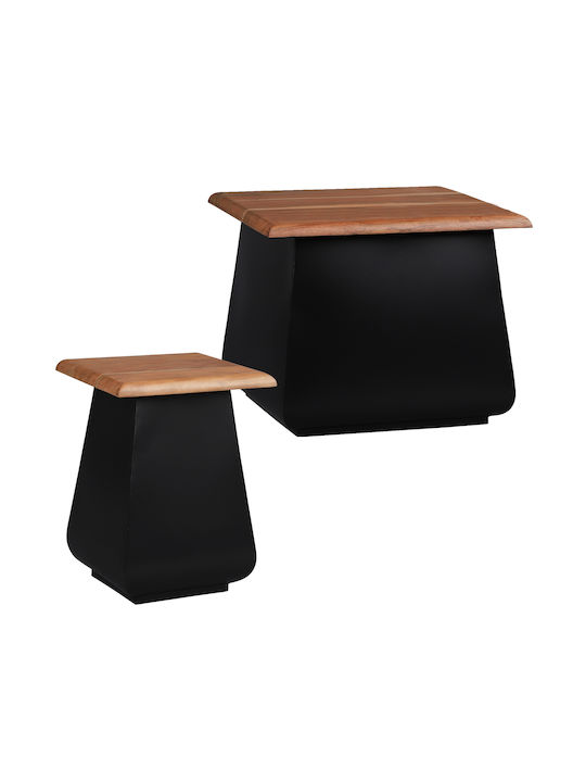 Side Table made of Solid Wood Natur/schwarz 2pcs L30xW45xH30cm