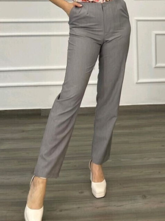 Voice Women's Fabric Trousers Straight Line Gray