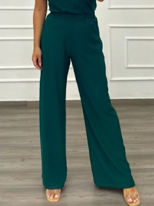 Women's Fabric Trousers with Elastic Green