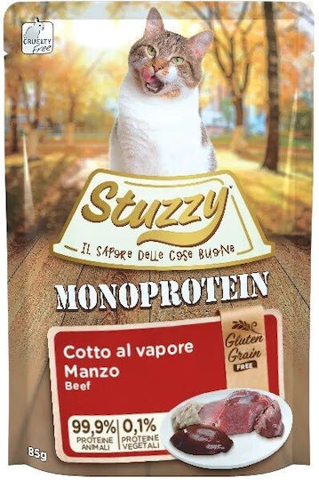 Stuzzy Monoprotein Hrană Umedă pentru Pisici Adulte în Pliculeț cu Carne de vită fără Cereale & Gluten 85gr