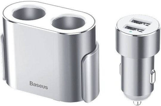 Baseus Φορτιστής Αυτοκινήτου High Efficiency 80W 3.1A με Θύρες: 2xUSB 2xΑναπτήρα μαζί με Καλώδιο Ενσωματωμένο Γκρι