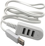 USB 2.0 Hub 3 Θυρών με σύνδεση USB-A Λευκό