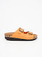 Leather Women's Flat Sandals in Orange Color