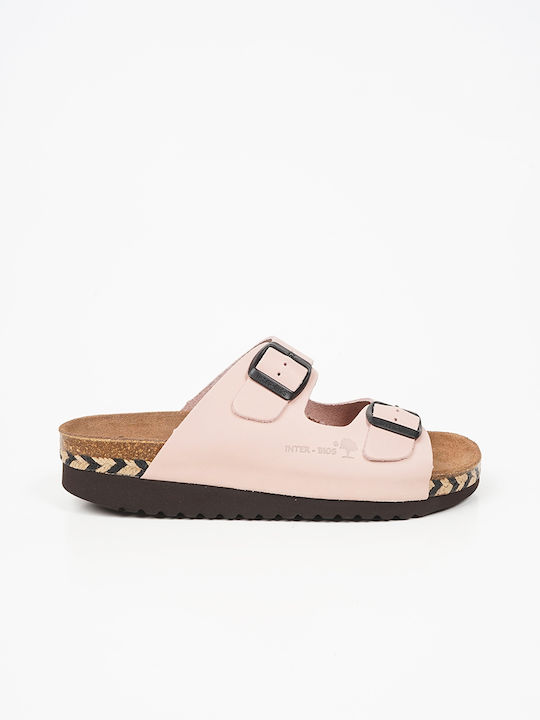 Inter Bios Leather Women's Flat Sandals in Pink Color