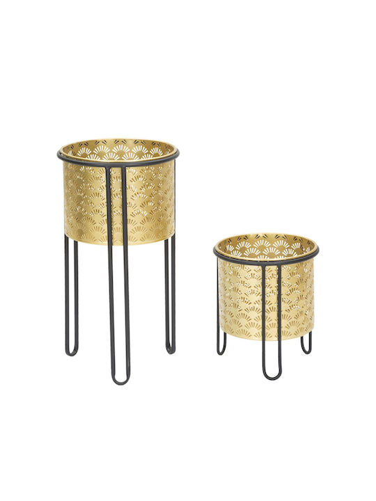Set of 2 pieces of Metal Boxes Gold color Black paint Ø 23x35-20x28 H