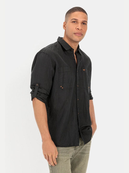 Camel Active Men's Shirt Long Sleeve Linen Black