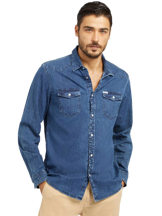 Guess Cămașă Bărbătească Denim Dark Blue