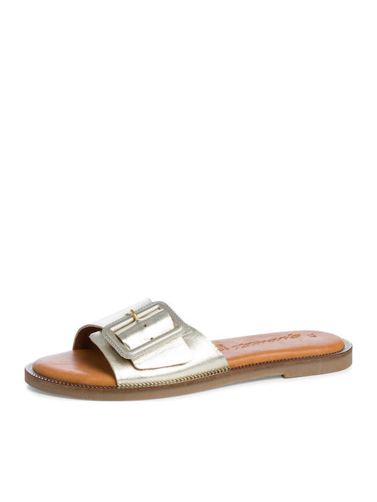 Leder Flache Sandalen für Damen in Gold Farbe