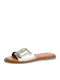 Leder Flache Sandalen für Damen in Gold Farbe