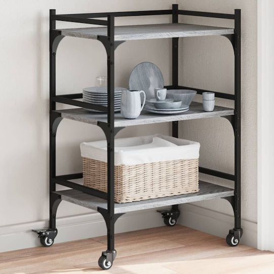 vidaXL Τρόλεϊ Κουζίνας Ξύλινο 3 Θέσεων Γκρι 50x35x75.5cm