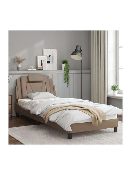 Bed Single Upholstered with Leatherette Cappucc...
