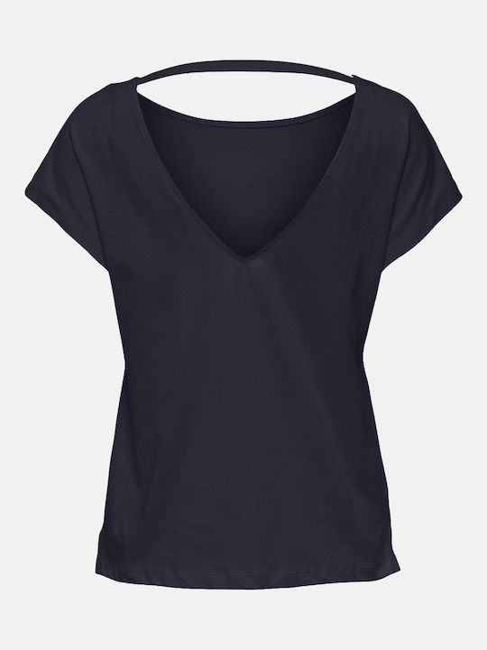 Only Women's Blouse Cotton Short Sleeve Navy Blue