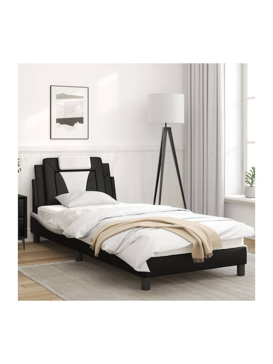 Bed Single Upholstered with Leatherette Black/w...
