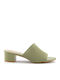 Mules with Chunky Low Heel in Green Color