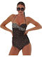 African Queen Strapless Ολόσωμο Μαγιό με Ελαφριά Ενίσχυση για Μεγάλο Στήθος Animal Print Blue
