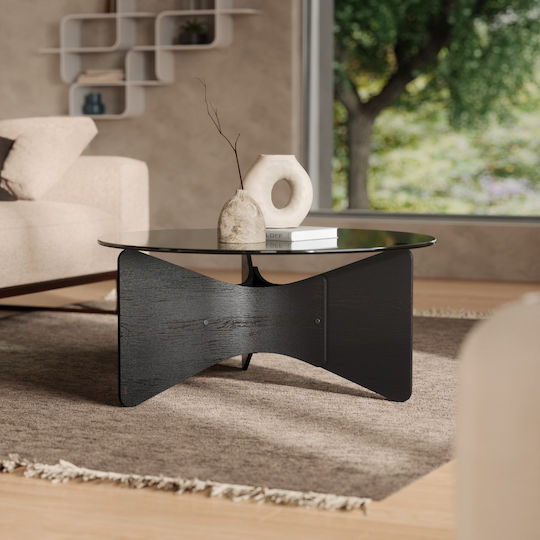 Στρογγυλό Κεντρικό Τραπεζάκι Madera Γυάλινο Μαύρο Μ84xΠ84xΥ38εκ.