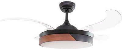 Eurolamp Ceiling Fan 107cm with Light and Remote Control Black and Wood