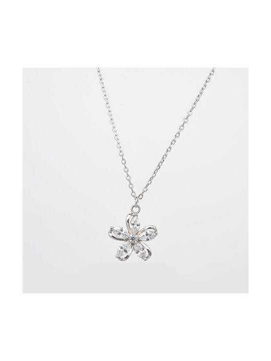 Necklace with design Flower from Silver with Zircon