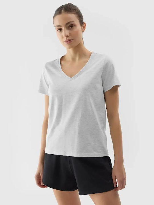 4F Damen Sport T-Shirt mit V-Ausschnitt Gray