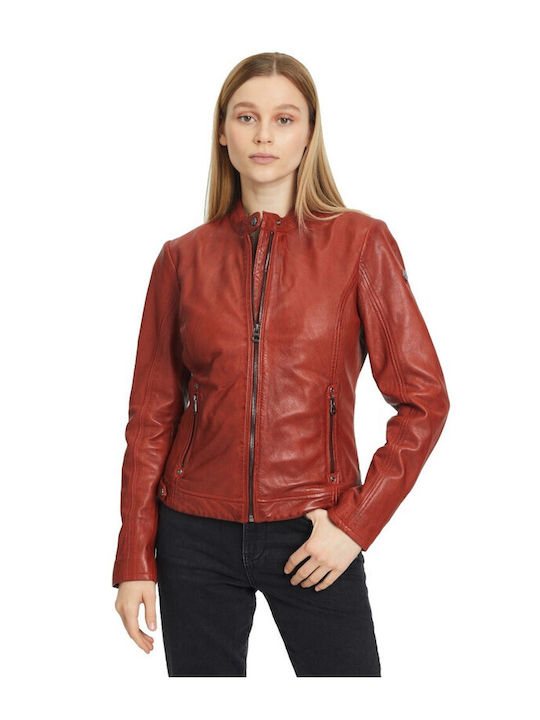 Gipsy Rose Women's Short Lifestyle Leather Jacket for Winter Dark Orange