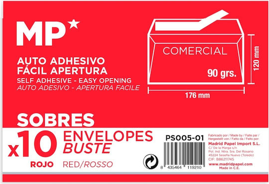 Madrid Papel Set de plicuri Corespondență cu Autocolant 10buc 12x17.6cm în Roșu Culoare