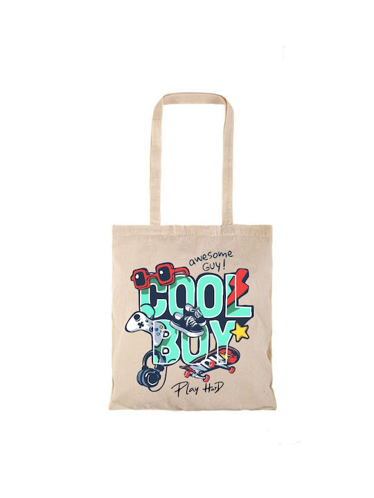 Μακριά Χερούλια Cool Boy Βαμβακερή Τσάντα για Ψώνια σε Μπεζ χρώμα
