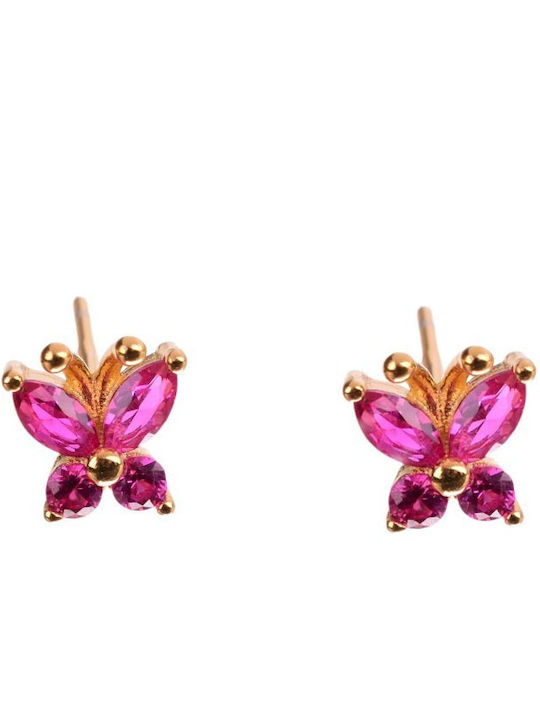 Σκουλαρίκια Παιδικά Πεταλούδα Ροζ-μωβ Zircon Επιχρυσωμένο Ασήμι Silver Point 76756