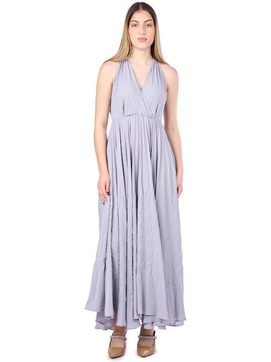 Beatrice Maxi Φόρεμα με Βολάν Γαλάζιο
