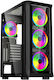 Spacer Shield Gaming Midi Tower Computer Case with Window Panel and RGB Lighting Black