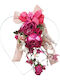 Inimă metalică albă decorată cu flori violet fucsia 40cm