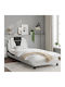 Single Bed Upholstered with White Faux Leather with Slats for 90x190cm Mattress