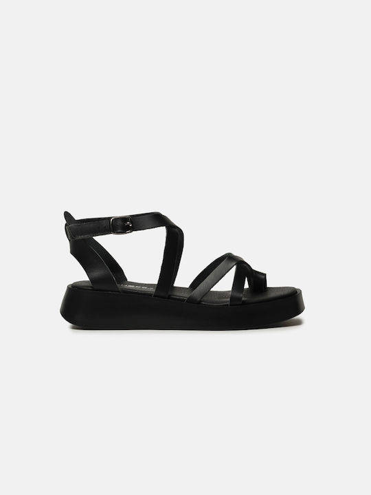 InShoes Leather Women's Flat Sandals Flatforms in Black Color