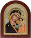 Virgin Mary Kazanskaya, oval, open face and mantle, stones 14,5 X 17,6, on wooden base.