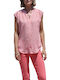 Pomodoro Women's Blouse with V Neckline Floral Coral
