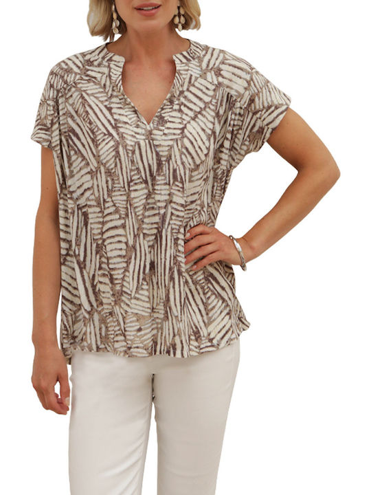 Pomodoro Women's Blouse with V Neck Beige