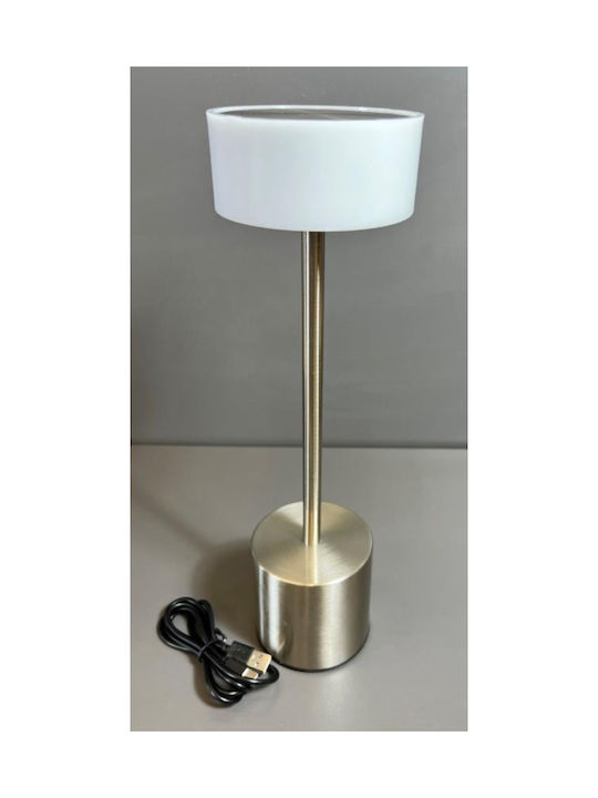 Chios Hellas Metal Table Lamp LED with White Shade and Silver Base
