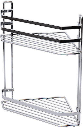 Estia Elegant Corner Wall Mounted Bathroom Shelf Inox with 2 Shelves Silver