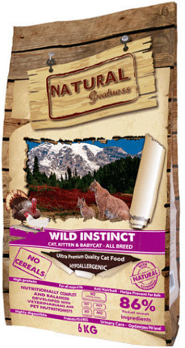 Natural Greatness Wild Instinct Ξηρά Τροφή χωρίς Σιτηρά για Ενήλικες Γάτες με Κοτόπουλο / Γαλοπούλα / Κρέας 0.6kg